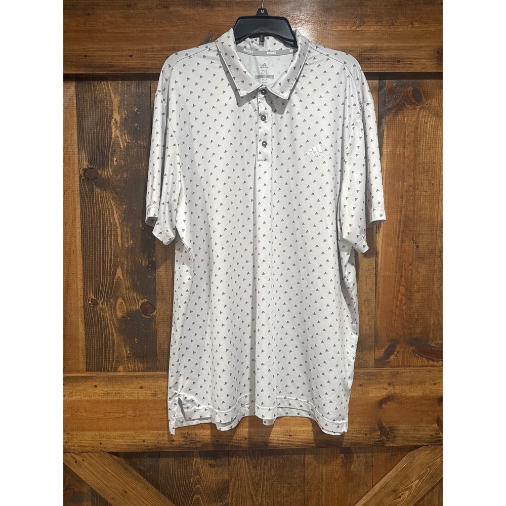 Adidas Golf Mens 2XL Polo Shirt Gray All Over Logo‎ Print